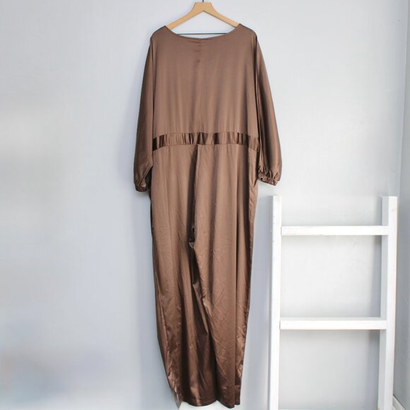 Xpluswear Brown Satin Long Sleeve  Pants Jumpsuit Size 3XL - Picture 3 of 3